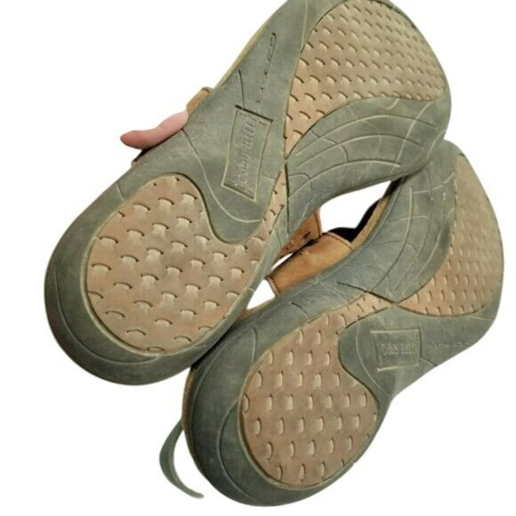 Cobb Hill Womens Leather Sandals Size 7M Green & Tan Strappy Thong Cushioned - Picture 9 of 11